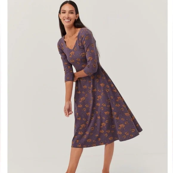 Pact Organic Brush Floral Currant Fit & Flare Midi Party Dress Size Small - Picture 8 of 15